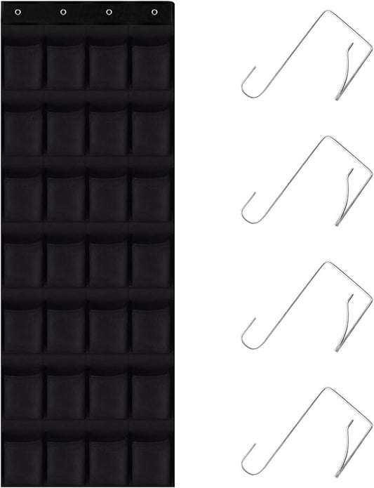 28 Mesh Pockets Hanging Shoe Organizer, Over the Door Shoe Organizer，Closet Storage Holder for Back of Door Storage Holder for Back of Door(Black)-NeatNest