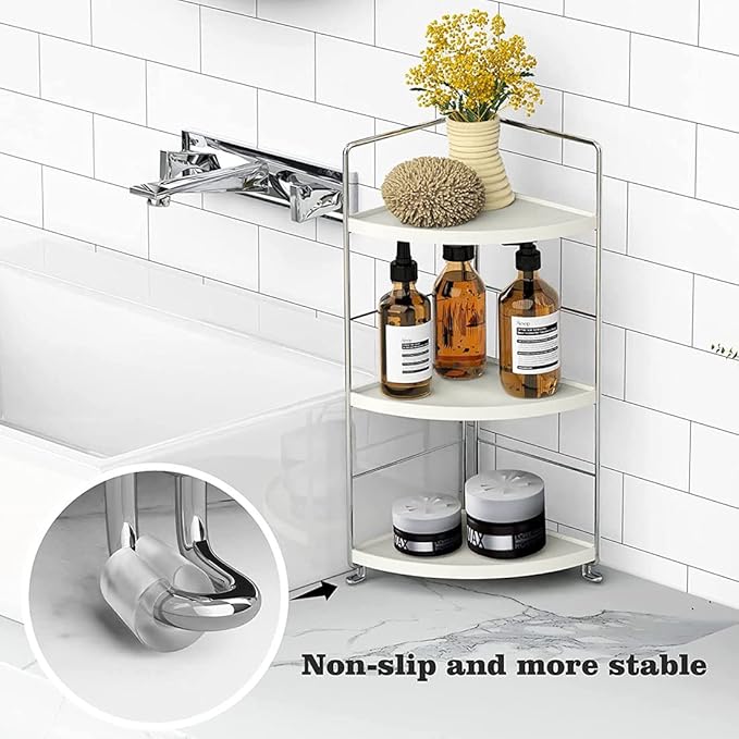 3-Tier Bathroom Countertop Organizer - Vanity Tray Cosmetic & Makeup Storage- Kitchen Spice Rack Standing Shelf - Corner Storage Shelf, Silver-NeatNest