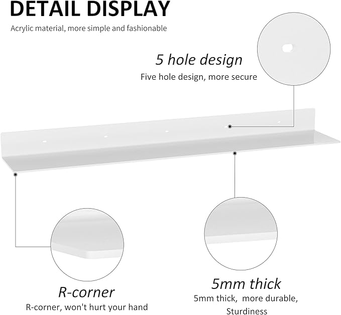 36 Inch White Floating Shelves for Wall Décor, Acrylic Storage Wall Shelf Holder, Wall Mounted Home Organizer Shelves with a Free Screwdriver, 2 Pack-NeatNest