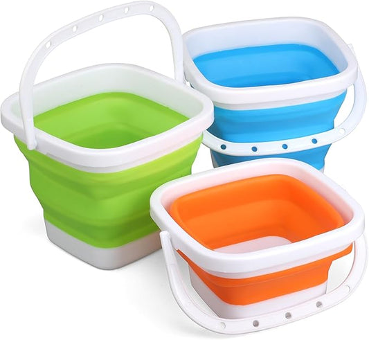 3PCS Collapsible Beach Bucket Sandbox Kit Building Toys for Kid, Small Pail for Washing Camping Fishing, Foldable Bucket Sand Pail Water Can for Garden Planting, Traveling, Beach Summer Toys Fun-NeatNest