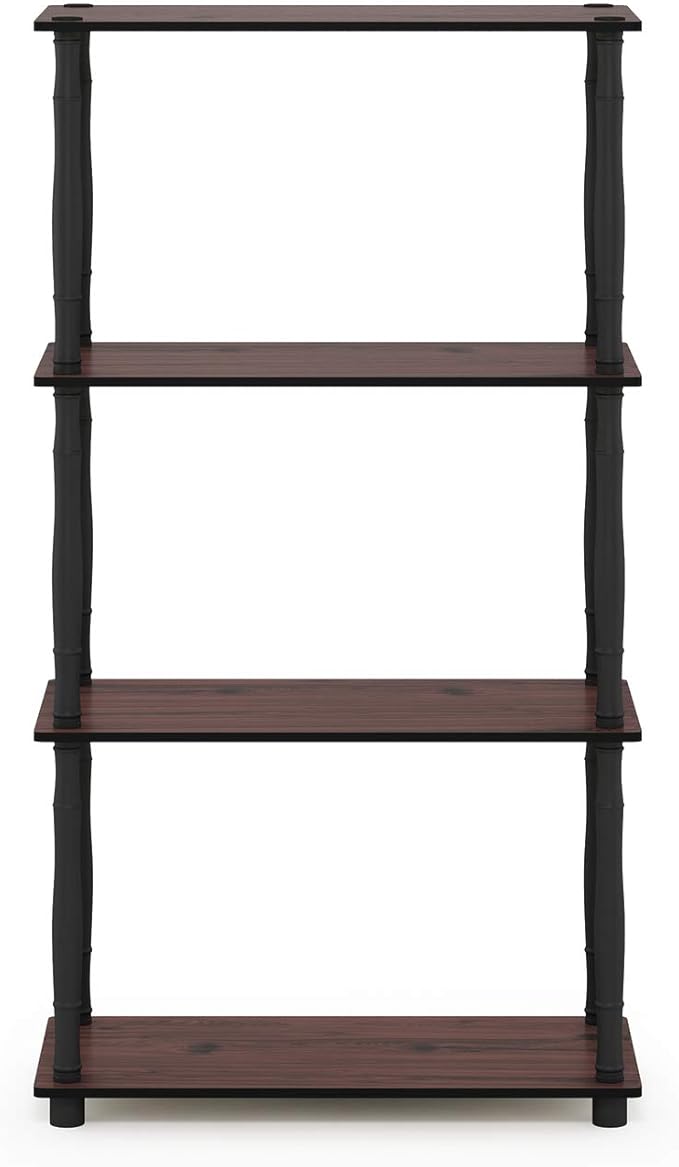 Furinno Turn-N-Tube 4-Tier Multipurpose Shelf Display Rack, Classic Tubes, Dark Cherry/Black-NeatNest