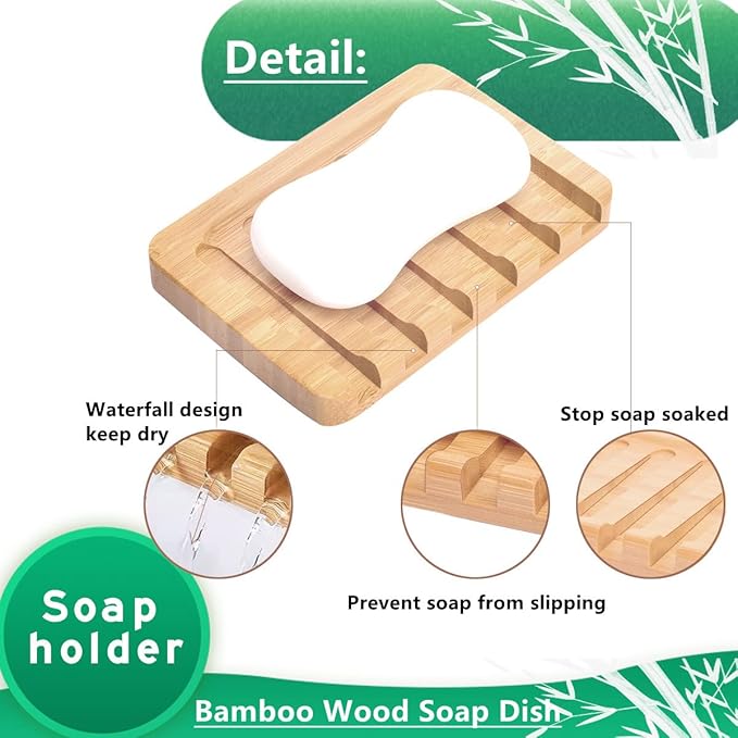 3 Pack Bamboo Soap Dish, Bar Soap Holder with Self Draining Tray, Natural Waterfall Drain Soap Saver, Used for Bathroom, Kitchen-NeatNest