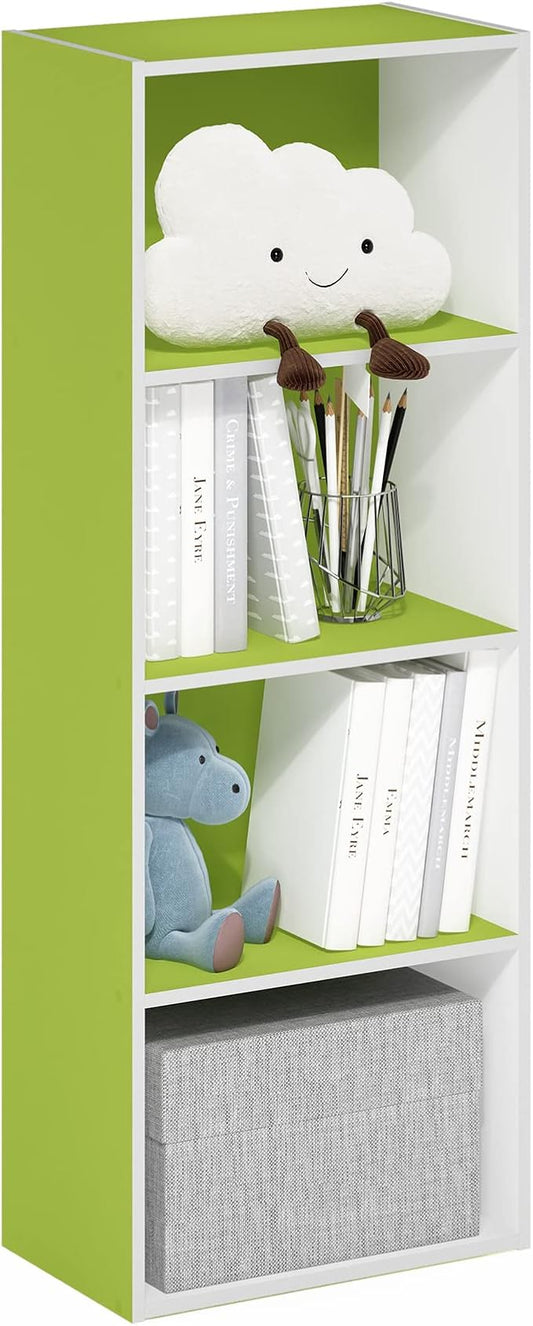 Furinno Luder Bookcase / Book / Storage, 4-Tier, Green/White-NeatNest
