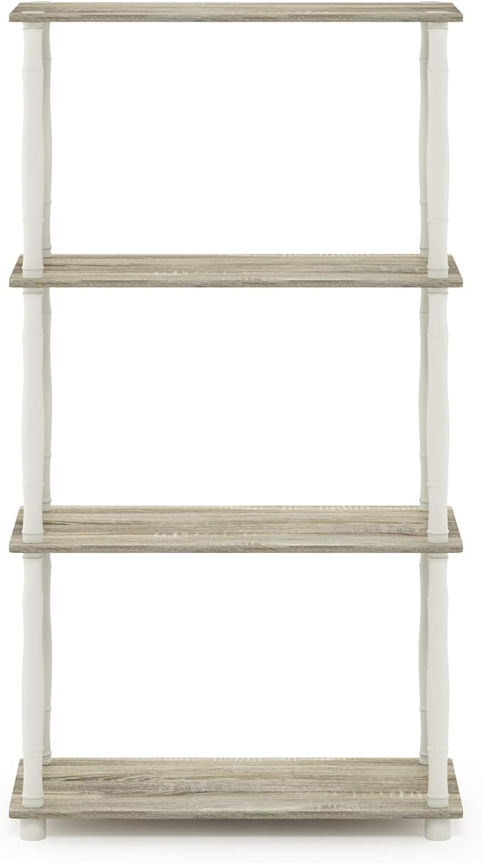 Furinno Turn-N-Tube 4-Tier Multipurpose Shelf Display Rack, Classic Tubes, Sonoma Oak/White-NeatNest