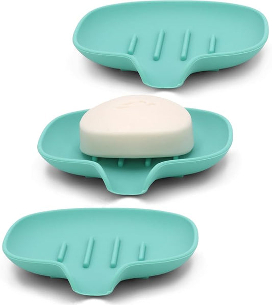 3 Pack Soap Bar Holder, AIMAIAIMAI Self Draining Soap Dish, Quick Drainage, Soap Dishes for Bathroom, Shower, Silicone Soap Tray for Kitchen, Dishwasher Safe (Green)-NeatNest