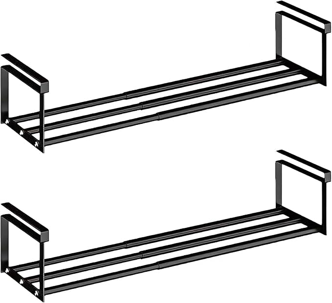 Expandable Shoe Rack Organizer - Adjustable Shoe Rack & Under Cabinet Shelf - for Shoe or Clothing Storage and Organization, Under Shelf Storage (Black,2 Pcs)-NeatNest