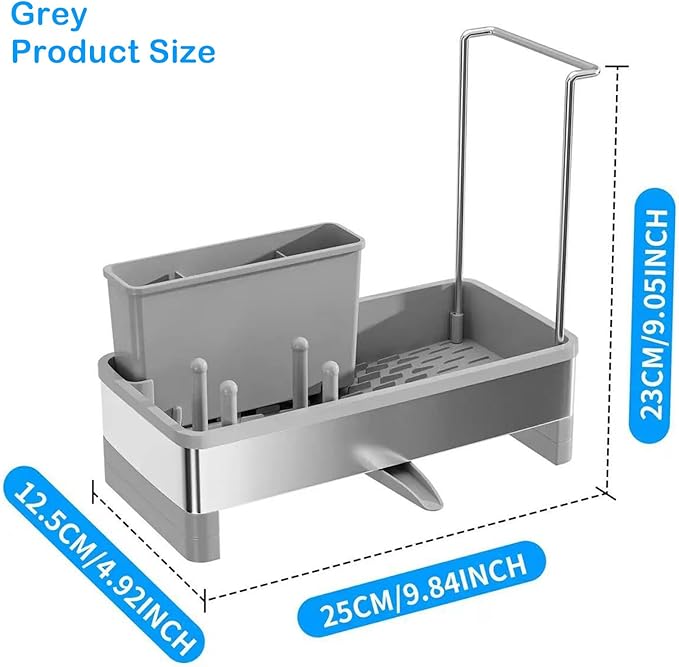 Sponge Holder for Kitchen Sink,Sink Caddy Organizer with Removable Brush Holder,Kitchen Countertop Soap Dispenser Storage with Detachable Towel Rack, Grey-NeatNest