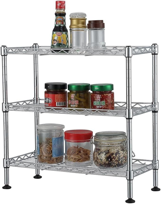 3-Tier Wire Storage Shelving, Steel Metal Storage Rack, Industrial-Strength Steel Wire Rack Storage Organizer, Adjustable Shelves, for Bathrooms, Closets, Kitchen, Pantry Silver Finish-NeatNest