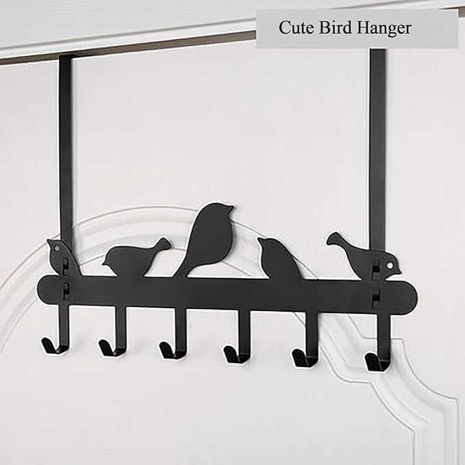 Over The Door Hook Heavy Duty Over Door Hanger Hanging Towel Organizer, 6 Hook Easy Installation Organizer for Towel, Coat, Bag, Robe - Living Room, Cloakroom, Bathroom Bird Pattern Cute Hooks