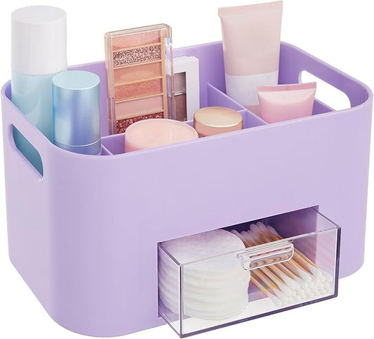 STORi Bliss Lilac Purple Makeup Organizer for Countertop, Divided Bathroom Organizer & Storage Drawer, Makeup Brush Holder, Cosmetic & Nail Polish Organizer, Made in USA-NeatNest