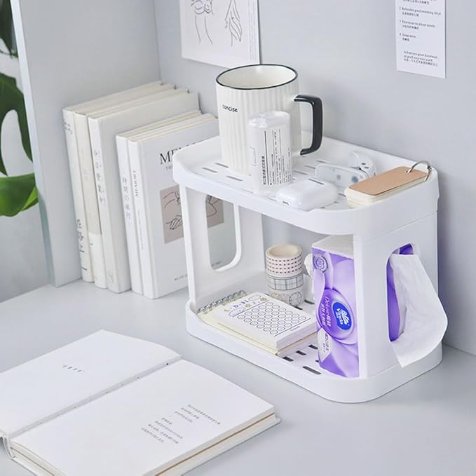 2PCS Kitchen Spice Rack or Bathroom Countertop Organizer, 2-Tier Desk Organizers，Mail Holder for Office Desk Organization, Gift for Teachers, Classmates, and Friends,White-NeatNest