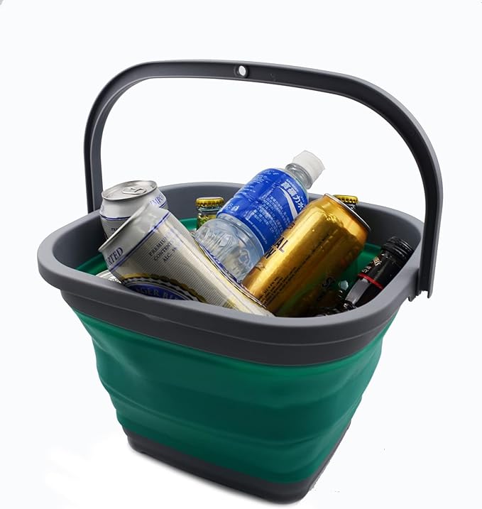 SAMMART 10L (2.6 Gallon) Collapsible Rectangular Handy Bucket (Dark Grey/Bluish-Green (Set of 2))-NeatNest