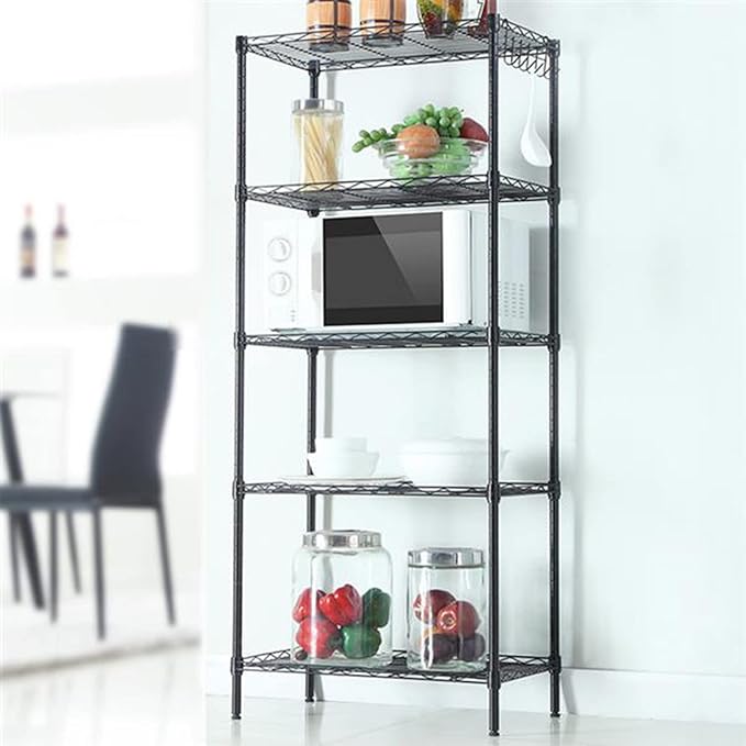 5 Tier Adjustable Storage Shelf Metal Storage Rack Wire Shelving Unit Storage Shelves Metal for Pantry Closet Kitchen Laundry (Black6)