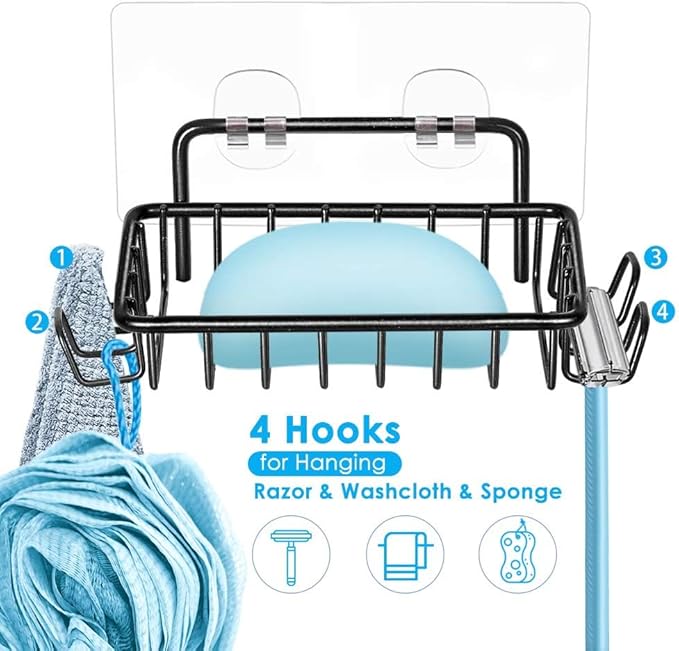 Nieifi Shower Caddy Shelf with Hooks Storage Rack Organizer Adhesive Stainless Steel without Drilling for Bathroom, Lavatory, Washroom, Restroom, Shower, Toilet, Kitchen (Black, 3 Pack)-NeatNest
