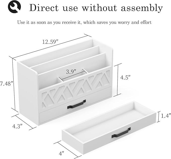 Bamboo Mail Organizer Countertop Wood Desk Organizer Drawer Tabletop Storage Box Letter Sorter Makeup Organizer for School Home Office Supplies White-NeatNest