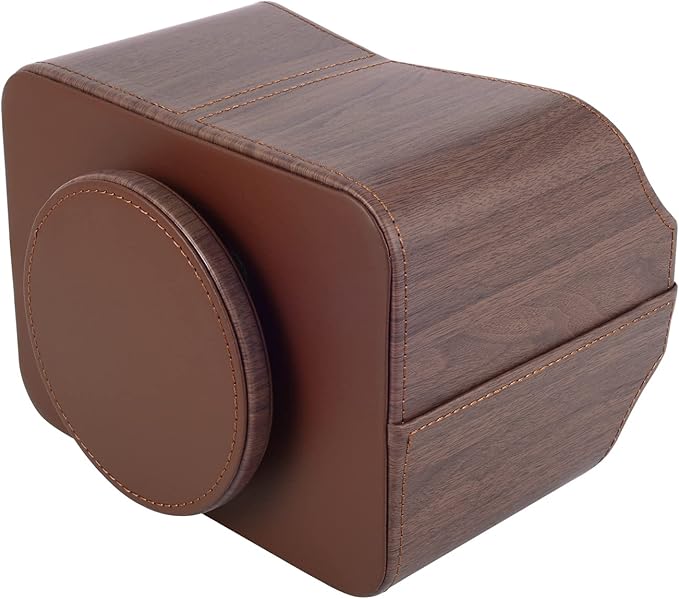 Brown 360 Degree Swiveling TV Remote Control Holder/Caddy, Leather Desk Organizer for Office and Home Furniture Decoration Storage Box(Dark wood grain)-NeatNest