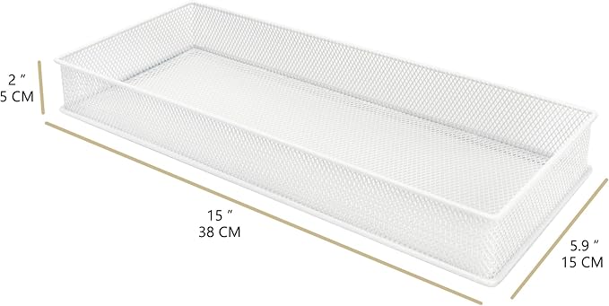 Annova Mesh Stackable Drawer Cabinet and Shelf Organizer Bins Storage Basket School Office Supply Holder Tray- Set of 2 (White, 6x15x2 Inch)-NeatNest