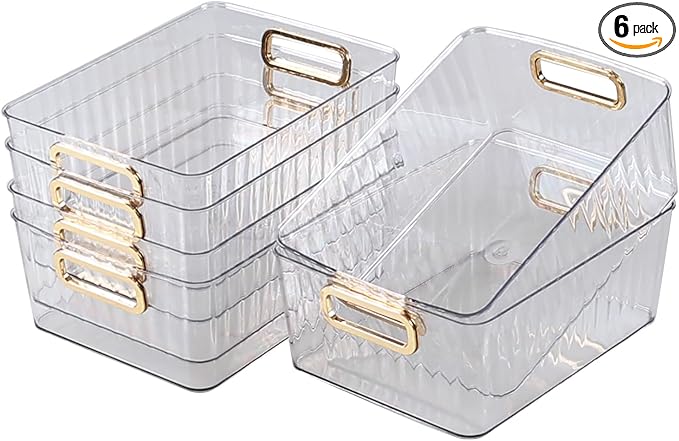 Clear Plastic Organizing Bins, Plastic Pantry Storage Baskets for Fridge, 6-Packs-NeatNest