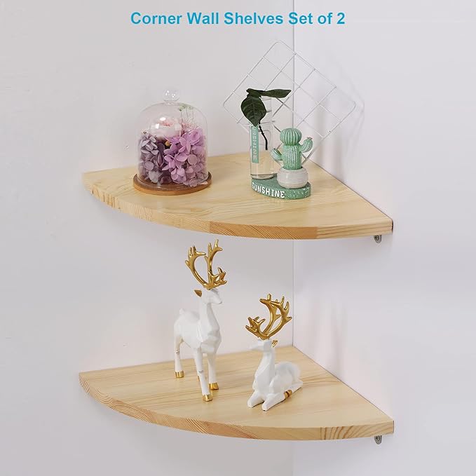 10 inch Corner Shelf, Solid Wood Corner Floating Shelves for Wall, Round End Wall Mounted Floating Shelf for Bedroom, Living Room and Kitchen (Burlywood-10 inch)-NeatNest