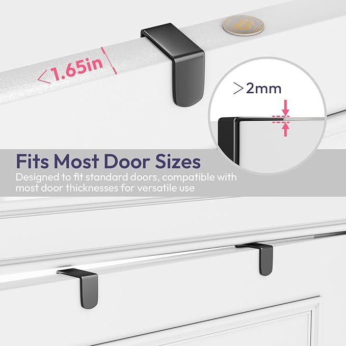 SWTYMIKI Over The Door Hooks Organizer - Multi-Functional Door Hanger with 16 Hooks & 2 Mesh Baskets, Long Coat Rack for Bathroom, Bedroom, Living Room, Home Storage Organizer, Black