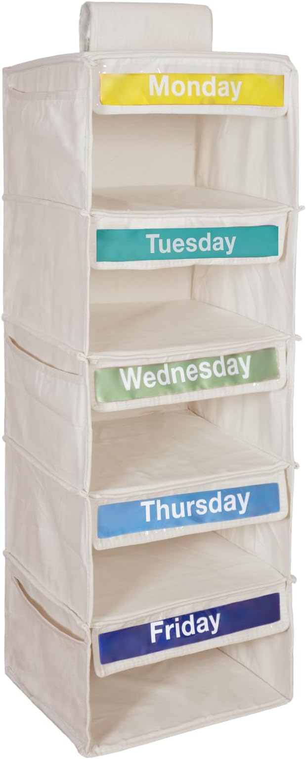 Weekly Clothes Organizer for Kids-Day of The Week Clothes Organizer for Kids-Kids Daily Clothes Organizer-Monday Friday Clothes Organizer-Kids Closet Organizer (Warm white)-NeatNest