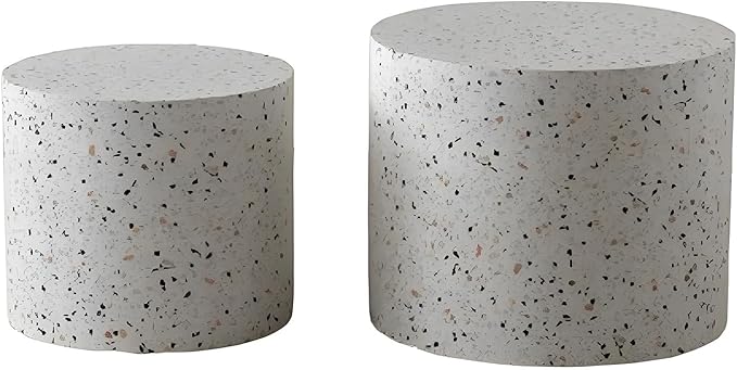 Nesting Coffee Table Set of 2 Wood Circle Drum Coffee Tables Set Contemporary Fluted Coffee Table Round Wooden Coffee Tables for Living Room & Small Space (Travertine)