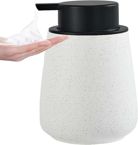 12Oz Foaming Soap Dispenser - Ceramic Foam Hand Soap Dispenser with Easy-to-Press Black Pump, Reusable and Refillable Lotion Dish Soap Dispensers for Bathroom & Kitchen, Speckled Matte White-NeatNest