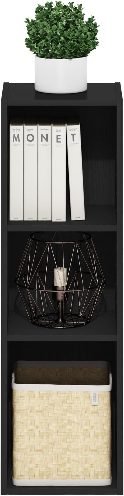 Furinno Fulda 3-Tier Space Saving Storage Shelf Bookcase, 10-Inch Width, Blackwood-NeatNest