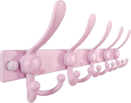 Dseap Coat Rack Wall Mount 2.0 Pro: Heavy Duty 300% Thicker, 16" Stud Mount, Stainless Steel Wall Coat Hooks Hanger for Clothes Jackets Hats Entryway Closet, MaxStrong Series, Pink