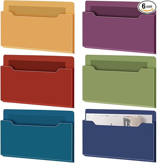 Fuutreo 6 Pcs Magnetic Wall File Organizer Magnetic Wall File Holder Refrigerator Magazine Holder for Mail Letters Paper(Dark Vintage,8.3 x 13.8 Inch,Horizontal)