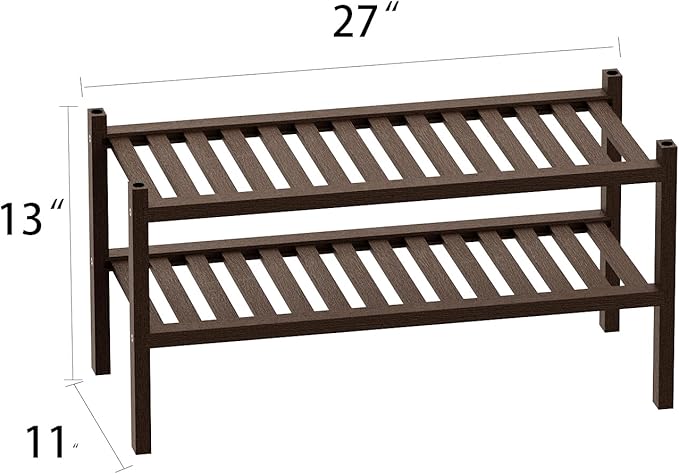 Shoe Rack 2-Tier Organizer-Stackable Storage Shelf with Multi-Function Combinations-Free Standing Bamboo Shoe Racks for Closet,Entryway,Hallway,Bathroom,Living Room Shoe Organization (Brown,2-Tier)-NeatNest