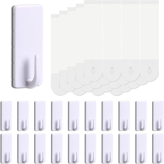 Damage Free Hanging Hook, 20 Hooks with 20 Adhesive Strips, 1 Hook Holds 2 lb,Removable Wall Hook for Hanging Key, Towel, Utility Hooks for Office Kitchen Bathroom Organization,Party Decoration-NeatNest