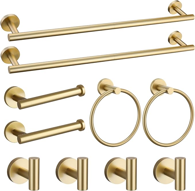 Brushed Gold Towel Bar Set 10 Pieces Bathroom Hardware Accessories Set Towel Rack Set for Bathroom SUS304 Stainless Steel Toilet Paper Holder Wall Mounted, 23.6 Inch-NeatNest