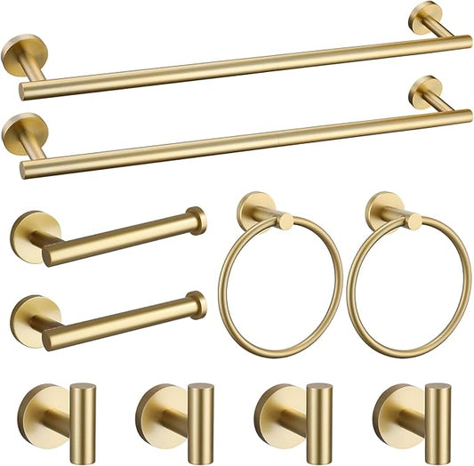Brushed Gold Towel Bar Set 10 Pieces Bathroom Hardware Accessories Set Towel Rack Set for Bathroom SUS304 Stainless Steel Toilet Paper Holder Wall Mounted, 23.6 Inch-NeatNest