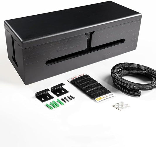 Large Cable Management Box-Stylish Wire Organizer, Wire Concealer and Wire Management Box-Wire Management Box with Protective Sleeve (Black)