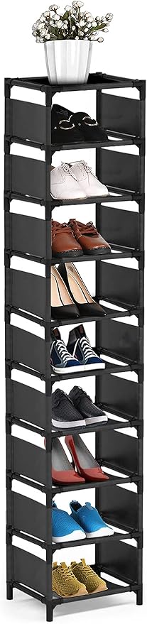 Vertical Narrow Tall Shoe Rack for Front Door Entrance,10 Tiers Sturdy Metal Shoe Rack Organizer for Closet Entryway, Storage Shelf, Space Saving Stackable Shoe Tower-NeatNest