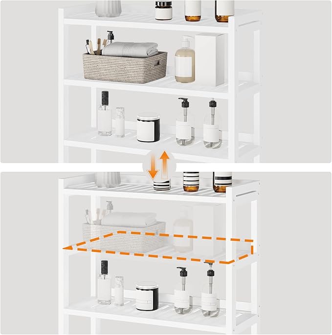 HOOBRO Over The Toilet Storage Shelf, 4 Tier Over Toilet Bathroom Organizer, 23.6" L x 9.4" W x 65.7" H, Space-Saving, Stable, Easy Assembly, for Bathroom, Laundry, Restroom, White WT04TS01G1