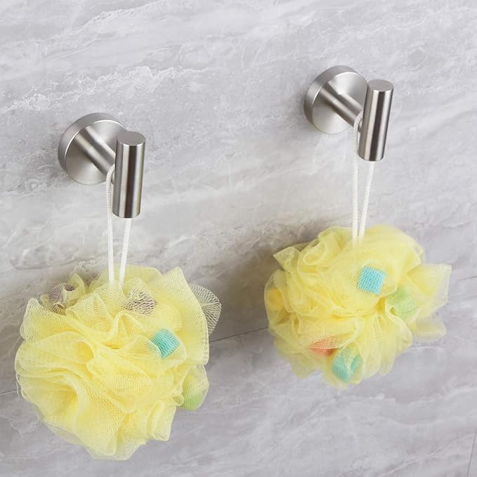 Brushed Stainless Steel Towel Coat Hooks Bathroom Clothes Garage Hotel Cabinet Closet Sponges Robe Hook Wall Mounted Round Kitchen Heavy Duty Bath Door Hanger 2 Pack-NeatNest