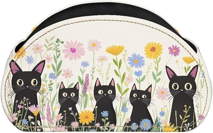 Cartoon Black Cat Floral Print Remote Control Holder with 5 Compartments, Office Desk Organizers - TV Stand Decor/Bedside Table Accessory Remote Caddy, Storage for Jewelry/Glasses-NeatNest