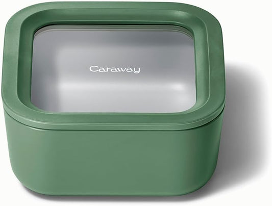 Caraway Glass Food Storage, 4.4 Cup - Ceramic Coated, Non-Toxic, Non-Stick Lunch Box With Glass Lids - Easy to Store, Dishwasher, Oven, & Microwave Safe - Sage-NeatNest