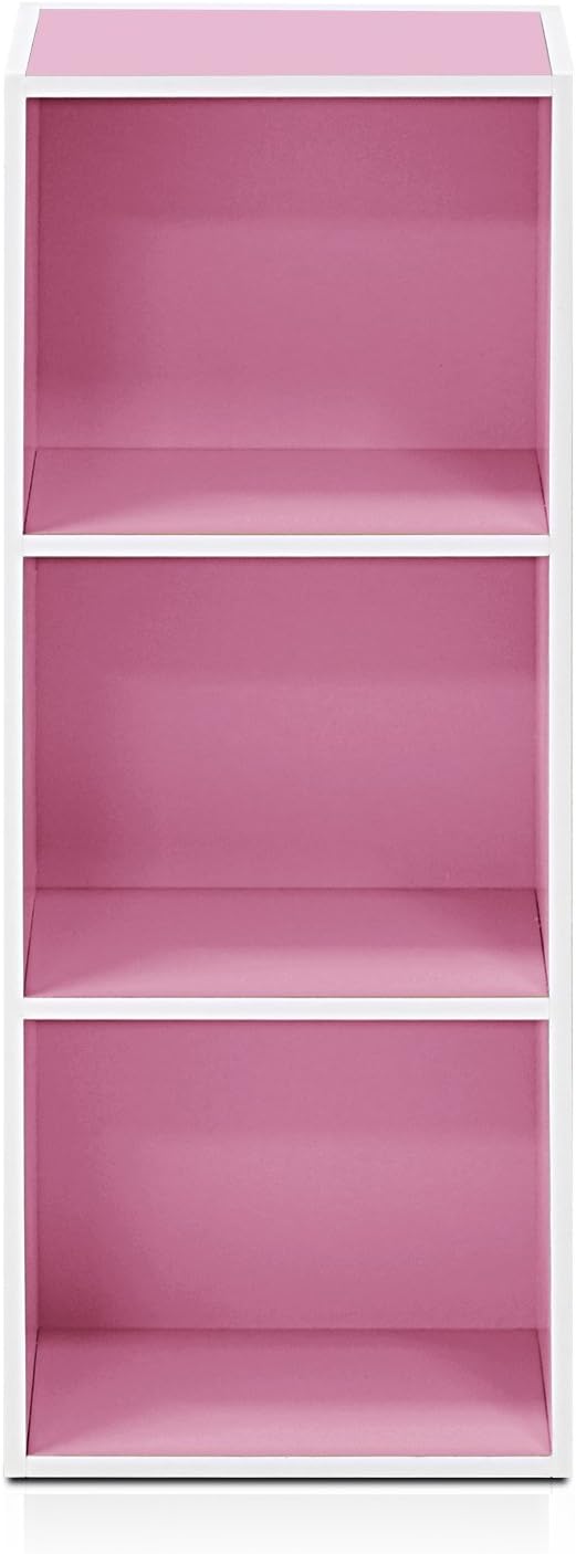 Furinno 3-Tier Open Shelf Bookcase, White/Pink 11003WH/PI-NeatNest