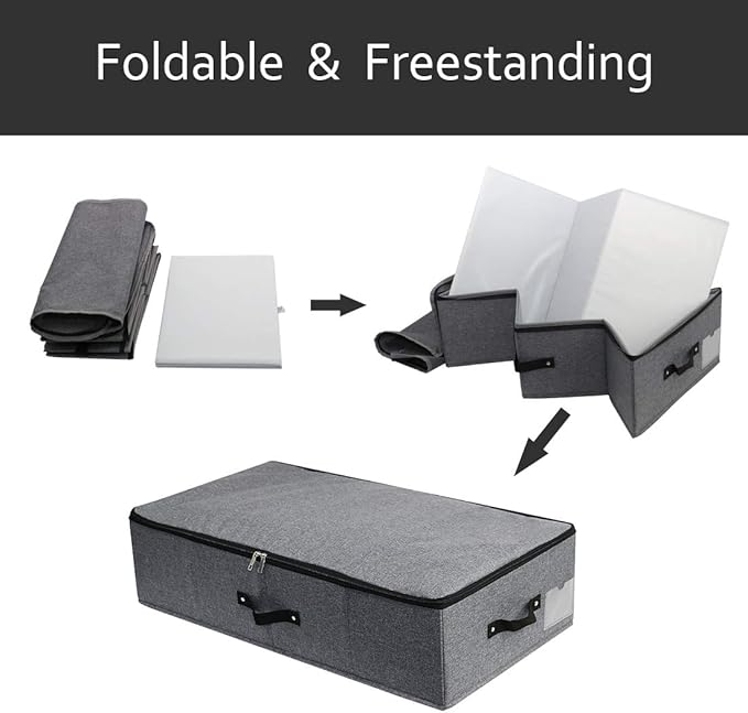 AMJ 29.5"*15"*7", Rigid Under Bed Garment Storage Bins, Folding & Washable, Soft Zip Lid, Black Gray-NeatNest
