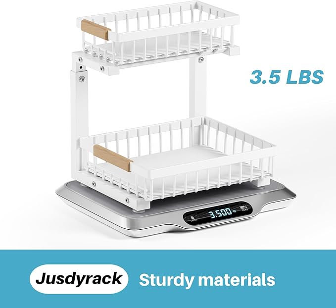 1 Packs Under Sink Organizer,Small Shelf for narrow spaces,2 Tiers Pull Out Under Cabinet Organizer,Adjustable Height,Slide Out Thickened Metal Under White-NeatNest