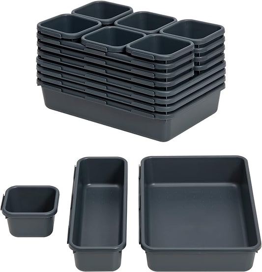 BYCY 18 Pcs Drawer Organizers Trays Set for Office Bathroom Dresser Interlocking Dividers Storage Bins Pack (18 Pieces Set)-NeatNest