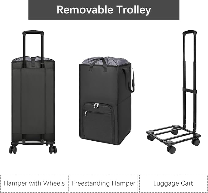 Bukere Extra Large Rolling Laundry Basket with Wheels, 90L Freestanding Collapsible Laundry Hamper Bag for Clothes Storage, Removable Wheeled Cart for College Dorm Apartment Laundry Room Bathroom-NeatNest