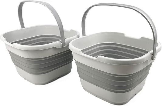SAMMART 9.5L (2.5 Gallon) Collapsible Rectangular Handy Basket/Bucket (Grey (Set of 2))-NeatNest