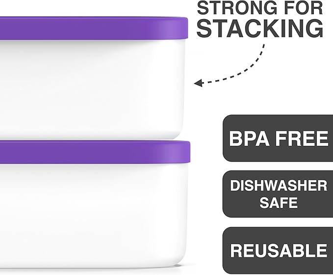BALCI - Ice Cream Container - 2 Quart - Perfect Reusable Freezer Storage for Homemade Ice Cream Tubs for Sorbet, Frozen Yogurt and Gelato! - Flexible Silicone Lids, Long Scoop, Stackable - Purple