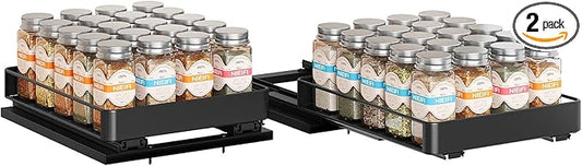 Nieifi Spice Rack Organizer for Cabinet, Vertical Spice Rack Pull Out, Easy to Install, Metal, 8.5''Wx10.35''Dx2.3''H, 2 Pack, 1 Tiers(Black)