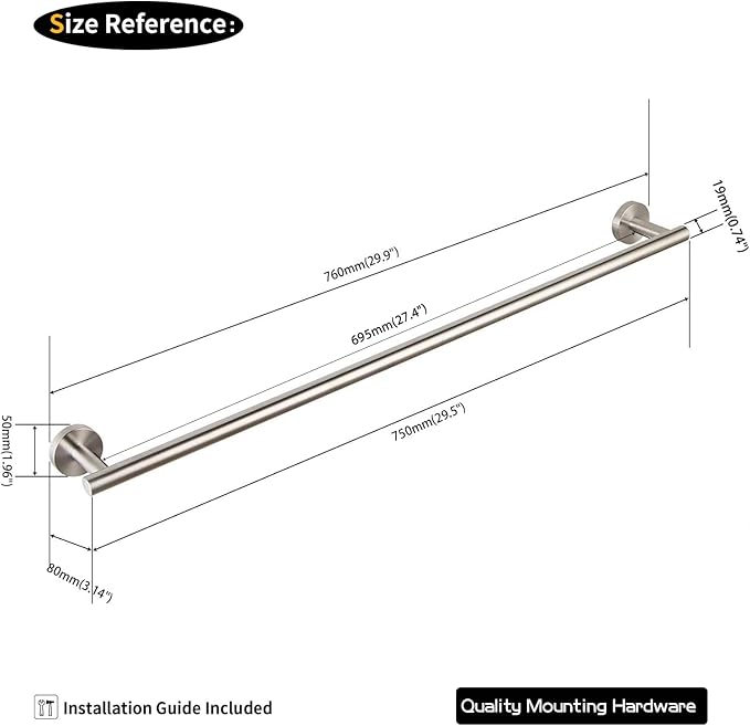 GERZWY Bathroom Towel Bar 30-Inch Stainless Steel Towel Bar Contemporary Style Wall Mount for Bath Kitchen, Brushed Finish AG1101C75-LS