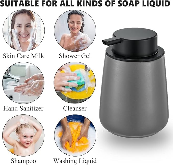 12Oz Grey Foaming Soap Dispenser - Ceramic Foam Hand Soap Dispenser Set with Easy-to-Press Pump, Refillable Liquid Dish Soap Dispensers for Bathroom and Kitchen, 2 Pack-NeatNest